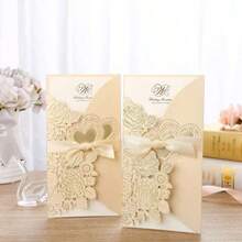 1set Laser Cut Wedding Invitations Card Heart Customize Greeting Cards With Ribbon Bridal Shower Wedding Party Supplies - View 3