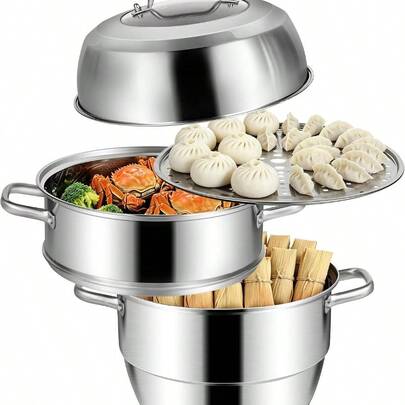 VENTION Induction Stainless Steel Steamer Pot 3 Tier, Steam Pot 30cm, Large Food Steamer