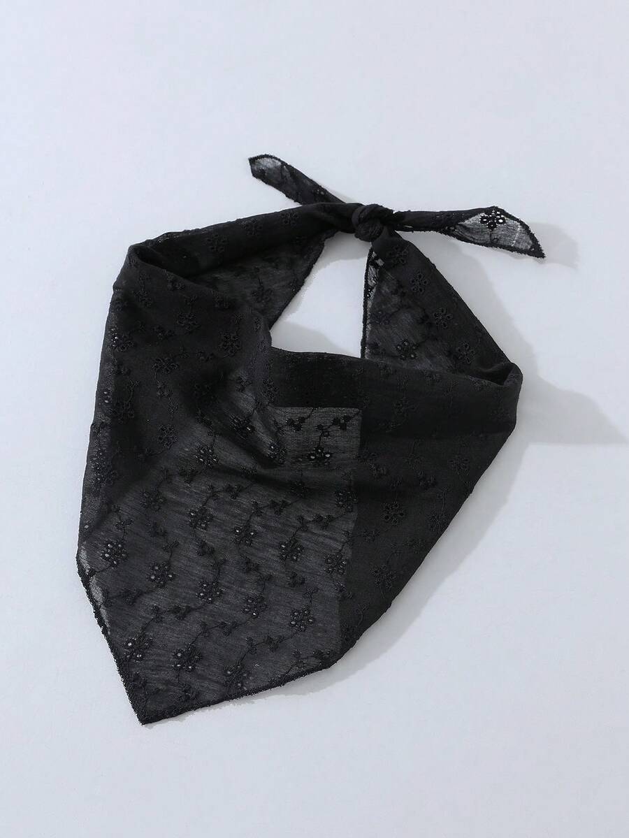 1件/組 女款時尚刺繡花卉圖案頭巾髮帶,適合日常與度假使用 - 黑色 - 查看 1