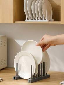 1pc Dish Rack, Cabinet Draining Storage Rack, Cabinet Space-Saving, Suitable For Plates, Cups, Pots, Lids, Bowls And Cutting Boards, Kitchen Cabinet And Countertop Storage - Multicolor - View 3