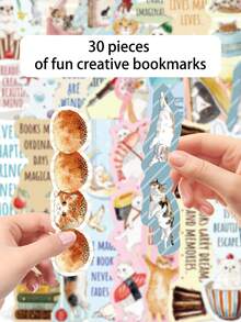 30pcs Cute Cat Bookmarks, Library Cards, Reading Cards, Message Cards, Book Decoration, Notebook, Planner, Marker Cards, Suitable For Back To School, School Supplies, Birthday, Holiday, Party Gifts - 30pcs - View 6