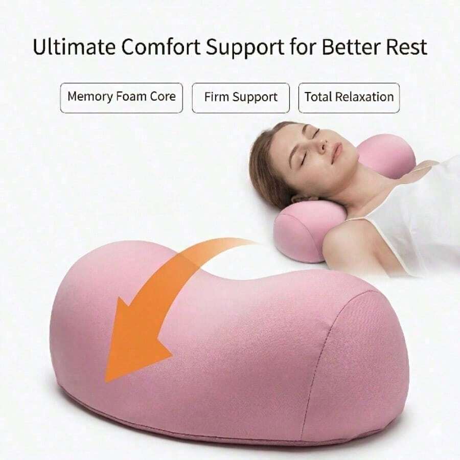 1PC Ergonomic Memory Foam Neck Pillow, Designed For Cervical Spine, Made Of Breathable Polyester, Hand Wash Only - Multicolored - View 1