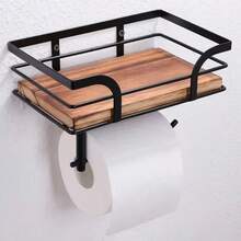 In Stock Solid Wood Wall-Mounted Toilet Paper Holder Bathroom Wooden Wall Shelf Paper Towel Storage Rack For Home - Multicolor - View 8