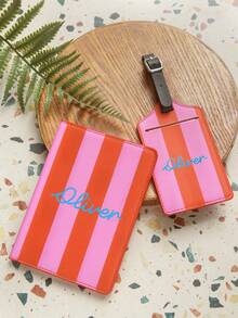 2pcs Set Customized Name Travel Passport Cover And Luggage Tag, RFID Anti-Theft, UV Printed Colorful Stripes, Travel Document Accessories, Travel Gift - Multicolor - View 12