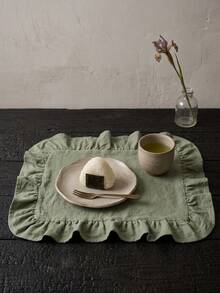 1/2/4/6pcs Solid Color Ruffled Edge Rectangular Placemats, Nordic Minimalist Style Kitchen Decor Table Mats, Suitable For Holiday Gatherings, Birthday Parties, Weddings, Dinner Parties, Table Decoration, Office Desk, Coffee Table Mat, Home Decor, Room Decor, Dorm Decor, All Season Use, Photography Background - Olive Green - View 1