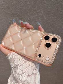 Minimalist Orange Rhinestone Diamond Grid Phone Case Compatible With IPhone 18 Pro Max/18 Pro/18/17 Pro Max/17 Pro/16 Pro Max/16/16 Pro/16 Plus/15/15 Pro Max/15 Pro/11/12/13/14 Pro Max/11 Pro/11 Pro Max/12 Pro/12 Pro Max/13 Pro/13 Pro Max/14 Pro/14 Pro Max/Full Coverage Anti-Drop Soft Shell Creative Personalized - Orange - View 6