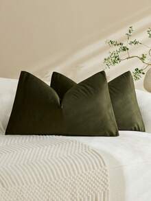 1pc/2pcs Olive Green Velvet Solid Color Decorative Pillow Case (Pillow Insert Not Included), Square Cushion Cover, Holiday Home Pillow Decor, Soft Comfortable Fabric, Modern Decorative Sofa, Home Bedroom, Dorm Use - Olive Green - View 5