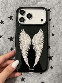 Y2K Fashion Cute Glitter Dark Angel Wings Phone Case, Compatible With IPhone 17 Pro Max 17 Pro 17 16 Pro Max 16 Pro 16 15 Pro Max 15 Pro 15 14 Pro Max 14 Pro 14 13 Pro Max 13 Pro 13, Vintage Girly Style Shockproof Soft Shell Back Cover - Black Wings - View 2