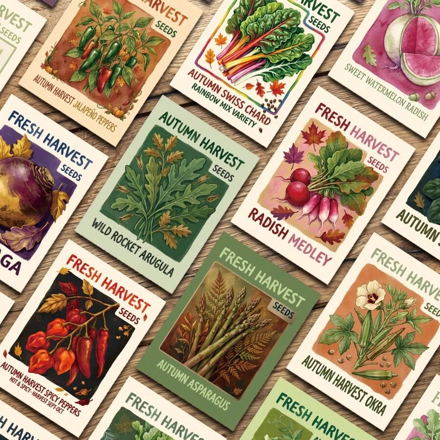30pcs Autumn Vegetable Seed Cards, Fall Harvest Seeds Cards, Assorted Vegetable Illustrations Cards, Gift For Garden Lovers Women Men - Multicolor - View 1