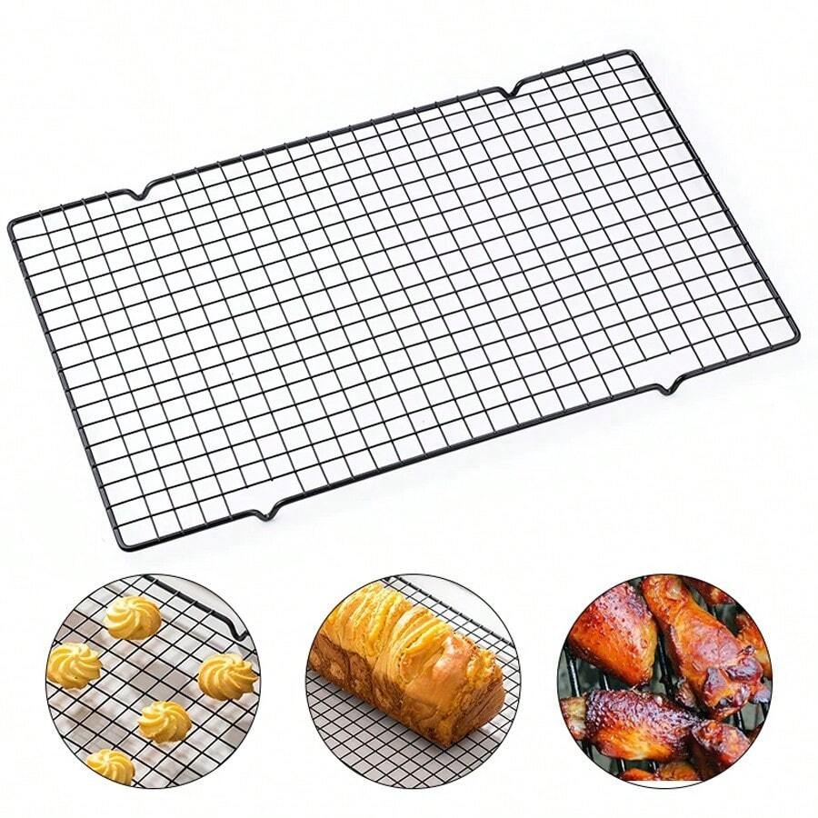 Black Non-Stick Cooling Rack, Large Square Cake Cooling Rack, Baking Tool Bread Cooling Rack, Heat Resistant, Suitable For Oven, Perfect For Baking Cakes, Bread, Grilling, Steak, Turkey, Lamb Chops, Etc., Kitchen Accessory Rack, Baking Supplies And Equipment, Halloween, Christmas, New Year Holiday Supplies
