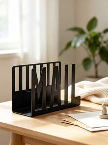 Modern Aesthetic Black Metal Hollow Mail Letter Rack, Desktop Mail Sorting File Storage Organizer, Office Envelope Document Storage Minimalist Decor - Multicolor - View 2