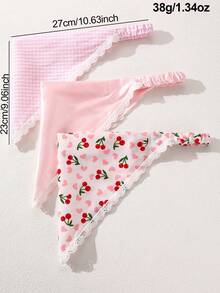 3pcs/Set Girls Floral Triangle Headscarf Lace Trim Elastic Headband For Daily Decoration - Pink - View 3