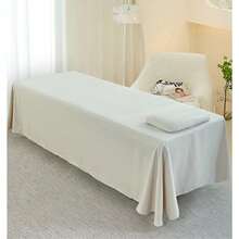 1pc Solid Color Bed Skirt, Suitable For Beauty Salon Massage Spa Bed Sheet, Skin-Friendly Massage Bed Cover With Hole, 145*145cm - Multicolor - View 2