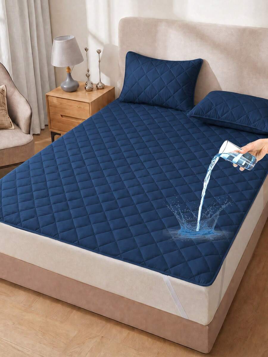 1pc Waterproof Quilted Mattress Protector, Elastic Band, Soft Comfortable Breathable, Suitable For Single/Double/Queen/King Size Bed, Machine Washable, Dust-Proof Protection, Only 1pc Mattress Cover, Summer Back To School - Azure Blue - View 1
