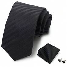 AlanKing Men's Striped Tie, Pocket Square And Cufflinks 3-Piece Set, Versatile Fashion Accessory For Business, Party, Banquet And Casual Outings - Multicolor - View 5