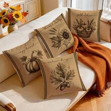 4 piezas/1 pieza Funda de almohada con patrón de ilustración de boceto de calabaza de cosecha de otoño vintage sin relleno, funda de almohada impresa por un solo lado, adecuada para sala de estar, dormitorio, decoración del hogar, funda de almohada para todas las estaciones - Multicolor 07 - Ver 9