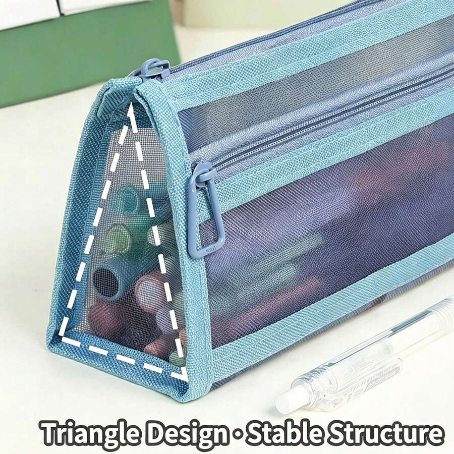 1pc Large Capacity Mesh Pencil Case, Multifunctional Portable Double Layer Pencil Bag, Cute Transparent Stationery Storage Bag, Travel Toiletry Bag, With Spacious Zipper Design, Convenient For Organizing School Supplies And Cosmetics - Multicolor - View 1