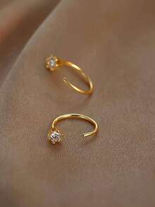 BALMORA 1 Pair Exquisite Minimalist Ins Style S925 Sterling Silver Rhinestone 6-Prong Hook Earrings, Suitable For Girls/Women Daily Wear, Friends Gathering, Gift - Gold - View 4