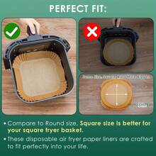 25/50/100pcs Disposable Air Fryer Liners, Square Non-Stick Baking Paper Liners, Suitable For 5-8L Air Fryers, Perfect For Baking, Roasting, Microwave Cooking, Mother's Day Kitchen Decor - Multicolor - View 3