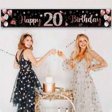 2D Flat 1pc Rimbol Polyester Birthday Banner Set - Versatile Garden Party Decoration For All Seasons, Black And Rose Gold, Suitable For 10th, 13th, 16th, 18th, 20th, 21st Birthday, Outdoor Photo Backdrop - A - View 7