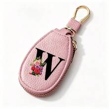 Black Letters A-Z Car Key Protection Cover PU Key Bag Mini Car Key Bag Key Ring Wallet Zipper Charter Keychain Male And Female Universal Key Ring Gift - Multicolor - View 12