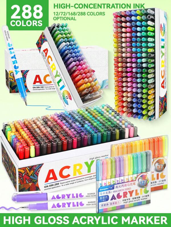 GuangNa 288/168/72 Color High-Brightness Gel Pen Set & 12 Colors (24 Color Schemes), Vibrant Fluorescent Ink, 360° Floating Ball Tip, Creating Smooth 3D Effect - Waterproof, Light-Resistant, High Coverage, Large Ink Capacity, Daily Writing & Journaling Pens, Student Art & Journaling Pens, Stackable Colors, Paper-Locking Ink - Suitable For Painting On Glass/Rock/Plastic And Other Materials, DIY Coloring Books | Boys/Girls Gift Set (Back To School Essential Stationery)