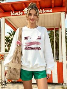 Women's Crew Neck Sweatshirt, Travel Pullover, Cotton Top, Women's Autumn/Winter Basic Sweatshirt - White - View 4