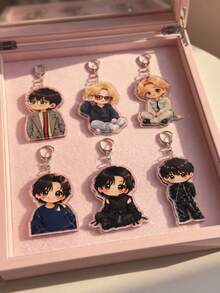 1Pc/6Pcs K-Pop Theme Acrylic Keychains, Featuring Chibi Member Casual & Stage Outfit Designs With Glasses And Jacket Styles, Fashionable Bag Charms, Suitable For Back To School, Gift For K-Pop Fans, Exquisite Collection, All-Season Use. - Multicolor - View 3