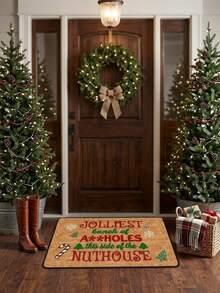 1PC Christmas Door Mat With Playful Holiday Message, Candy Cane And Tree Design, Holiday Cartoon Style Indoor/Outdoor Non-Slip Mat, Machine Washable, Suitable For Kitchen, Dining Room, Hallway, Bathroom, Bedroom, Outdoor, Entryway, Home Decor, Room Decor, Christmas Decoration - A - View 5