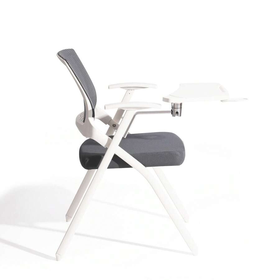 Portable Folding Desk Chair, Office Meeting Chair With Armrests And Options - Dark Grey - With Tabletop - View 1