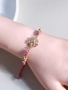 1pc Geometric Floral Handmade Braided Adjustable Rope Bracelet, Niche Minimalist Luxury Design Women's Jewelry - Bracelet - View 3