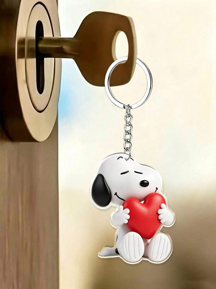 SNOOPY Keychain - 2D Acrylic Backpack Hanger, With Metal Car Hook - The Sturdy And Durable Red Heart-Shaped Snoopy Keychain Holds A Lot Of Love In Its Hands, Bringing A Sense Of Warmth. - Multicolor - View 1