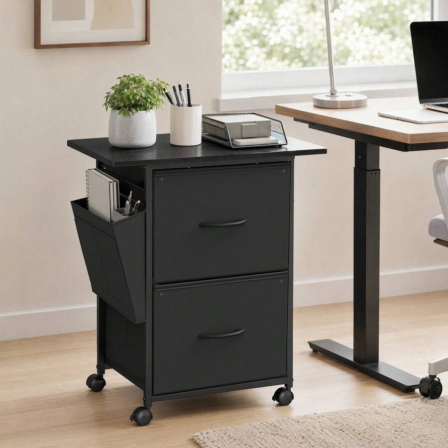 VASAGLE 2-Drawer File Cabinet, Mobile Printer Stand - Black - View 1