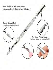 2 Sets Professional Stainless Steel Nail Clippers And Trimmers, Multi-Function Nail Cuticle Pusher, Suitable For Manicure And Nail Care, Includes Metal Nail Clippers And Dual-Head Pusher - Silver - View 6