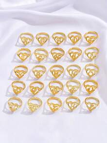 1pc Vintage Creative 26 Letter Ring Women Ins European American Cross-Border New Style Letter Open Adjustable Size Couple Ring Luxury Style - Silver - View 10