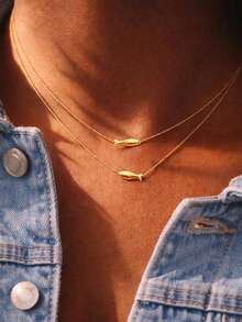 EleRunis 1PC 925 Sterling Silver Dainty Tiny Gold Fish Pendant Necklace Layering Necklace Minimalist Animal Necklace Design Birthday Gift Fish Jewelry Gift - Gold - View 3