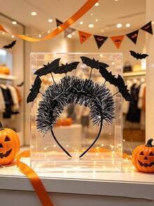 1pc Women's Halloween Glitter Bat Striped Headband, Cosplay Party Holiday Hair Accessory - Multicolor - View 3