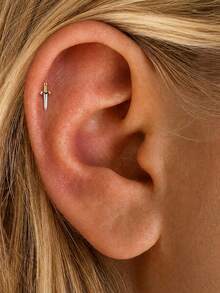 1Pc 925 Sterling Silver Gold Tone Mini Sword Flat Back Stud Earring Punk Gothic Cartilage Helix Piercing Jewelry Perfect For Daily Wear - Multicolor - View 3