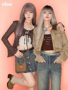 CHUU Women's Collared Zip-Up Jacket, Autumn Casual Versatile Youthful Sweet Cool Crop Top - Coffee Brown - View 3