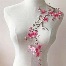 3pcs/Set Pink And Blue Plum Blossom Embroidered Fabric Patch Decorative Accessories, Handmade DIY Adhesive Patches, Includes 1 Large And 2 Small - A - View 8