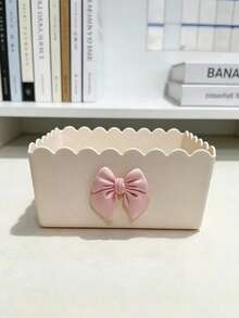 1pc Bowknot Storage Box, Vanity Makeup Organizer, Bathroom Countertop Storage Box, Desk Office Supplies Organizer - Multicolor - View 6
