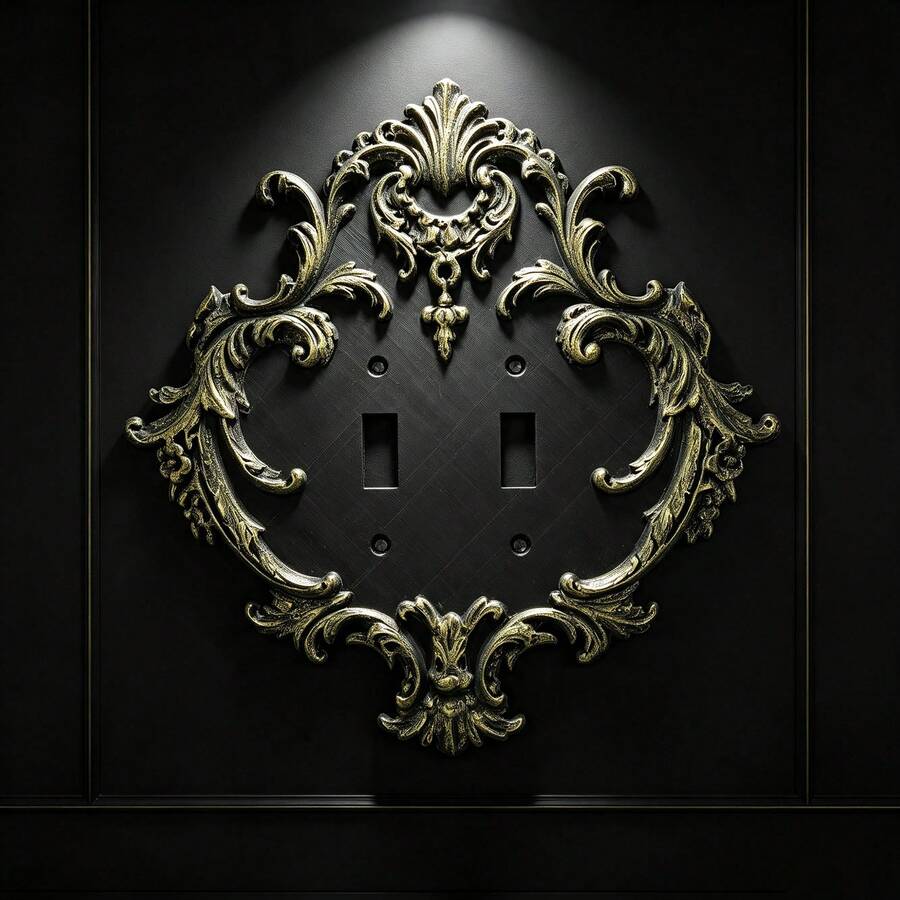 European Vintage Carved Switch Decorative Frame, Luxury Distressed Gold Wall Switch Protector, Wall Socket Panel Beautification Decor - C1640 - View 1