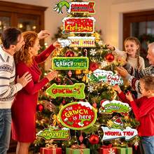 The Grinch Christmas Tree Hanging Ornament, Whoville Theme Paper Sign Decoration, Welcome To Whoville Directional Sign Hanging Plaque, Suitable For Christmas Tree, Home, Party Decoration - Multicolor - View 4