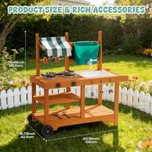 ROBUD Mud Kitchen With Rolling Wheels And Fabric Awning For Kids 3+ - Burnt Orange - View 10