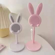 1pc Adjustable Plastic Desktop Phone Stand, Minimalist Modern Pink Long Ear Design, Round Base, Mesh Backrest, Practical Holder For Daily Home And Office Use - Multicolor - View 3