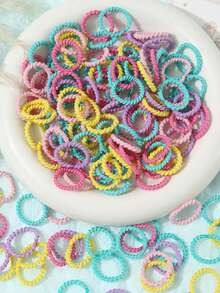 50/100pcs 2CM Elastic Hair Bands, Girls Rubber Bands, Cute Small Hair Ties With Decorative Rings, No-Damage Hair Accessories, Candy Color Hair Ropes And Hair Rings For Girls, Suitable For Shopping And Dressing Up - Multicolor - View 5