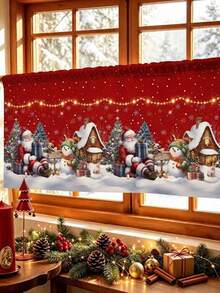1pc Christmas Red Curtain Valance With Santa Claus, Snowman, Christmas Tree, Snowflake Pattern, 139*46cm Polyester Hanging Window Decoration, Rod Pocket Short Curtain, Merry Christmas Decoration, Holiday Party Decoration, Winter Home Decor, Bedroom Kitchen Living Room Window Decoration, Christmas Hanging Decor, Indoor Outdoor Decoration - Multicolor - View 5