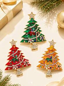 1pc Vintage Enamel Christmas Tree Brooch (With Colorful Rhinestone Star), Sparkling Holiday Accessory, Suitable For Party Outfits, Sweaters Or Coats, Christmas Gift - Multicolor - View 1