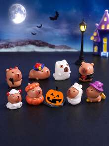 9pcs Creative Cartoon Christmas Capybara Series DIY Shoe Charms Resin Mini Pendants, Hollow Out Clogs Decoration, Holiday Party Favors Gifts - Multicolor - View 8
