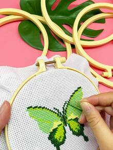 10pcs Natural Bamboo-Like Plastic Embroidery Hoops, 7.3-20.2cm Multiple Sizes Cross Stitch Hoop Set, Minimalist Portable DIY Craft Supplies, Classic Natural Style, Suitable For Embroidery, Cross Stitch, Quilting And Home Decor - Imitation Bamboo Embroidery Hoop - View 2